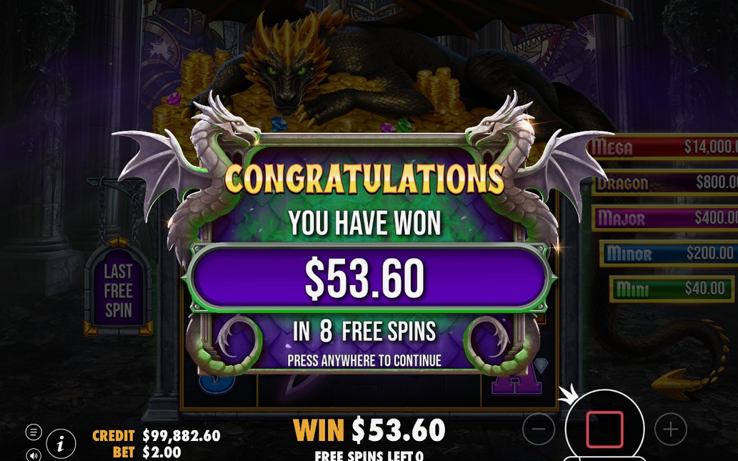Win screen after a paying line on the grid