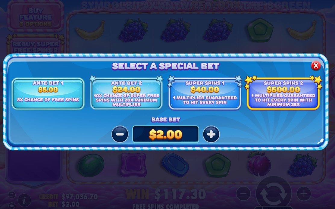 Multiplier candies showing on the tumble reels