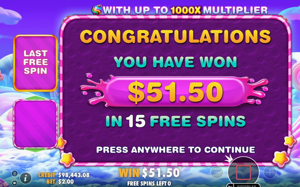 Win total shown after all tumble wins are summed